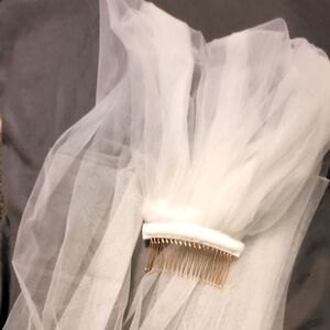 Elegant White Veil with Gold Comb Medium Length